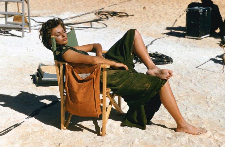 Sophia Loren on the set of Legend of the Lost with John Wayne