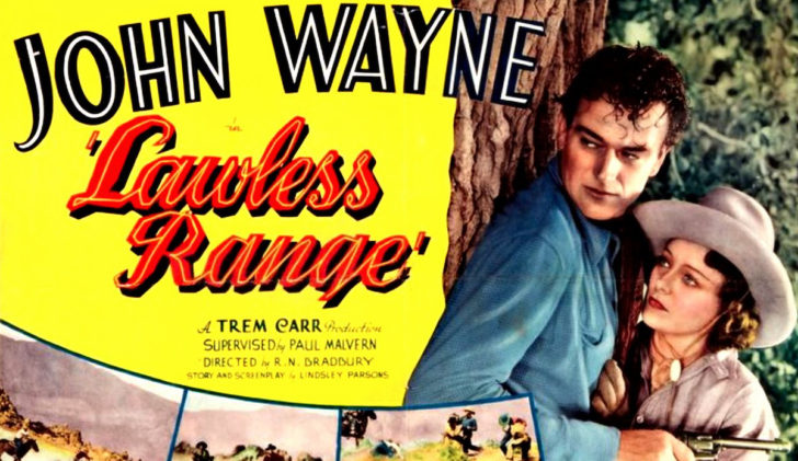 John Wayne in Lawless Range lobby card