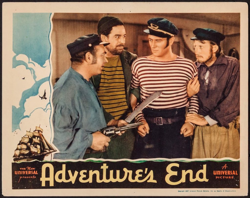 a lobby card showing John Wayne in Adventures End